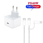 Caricabatterie A3365 PD40W USB-C / Type-C con cavo dati da Type-C a Type-C / 8 pin, spina europea., EU Plug + 1m 2-in-1 Cable