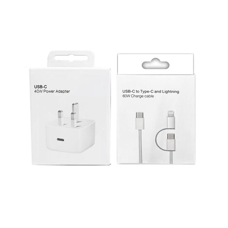 Caricabatterie A3365 PD40W USB-C / Type-C con cavo dati da Type-C a Type-C / 8 pin, spina UK, UK Plug + 1m 2-in-1 Cable