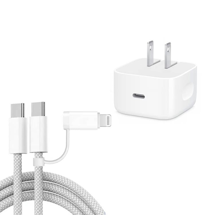 Caricabatterie A3365 PD40W USB-C / Type-C con cavo dati da Type-C a Type-C / 8 pin, spina USA, US Plug + 1m 2-in-1 Cable