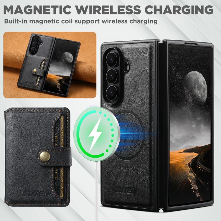 Suteni M4 Portafoglio magnetico per carte di credito, custodia per telefono in pelle MagSafe, For Galaxy Z Fold8 Ultra 5G, For Galaxy Z Fold7 5G, For Galaxy Z Fold6