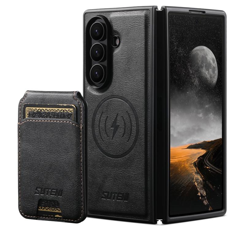 Custodia per telefono Suteni M5 con porta carte magnetico MagSafe in pelle con texture effetto pelle di vacchetta., For Galaxy Z Fold8 Ultra 5G, For Galaxy Z Fold7 5G, For Galaxy Z Fold6 5G