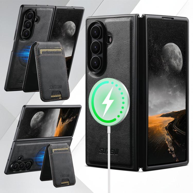 Custodia per telefono Suteni M5 con porta carte magnetico MagSafe in pelle con texture effetto pelle di vacchetta., For Galaxy Z Fold8 Ultra 5G, For Galaxy Z Fold7 5G, For Galaxy Z Fold6 5G