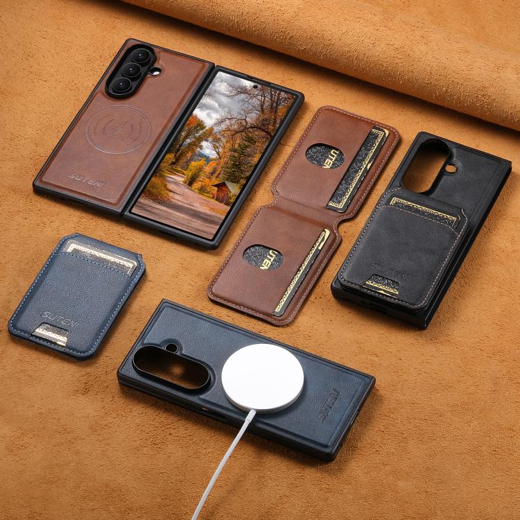 Custodia per telefono Suteni M5 con porta carte magnetico MagSafe in pelle con texture effetto pelle di vacchetta., For Galaxy Z Fold8 Ultra 5G, For Galaxy Z Fold7 5G, For Galaxy Z Fold6 5G