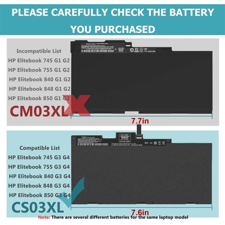 Batterie per laptop HP EliteBook 840G3 848G3 840G4 850G3 848G4 850G4, CS03XL 11.4V 46.5Wh