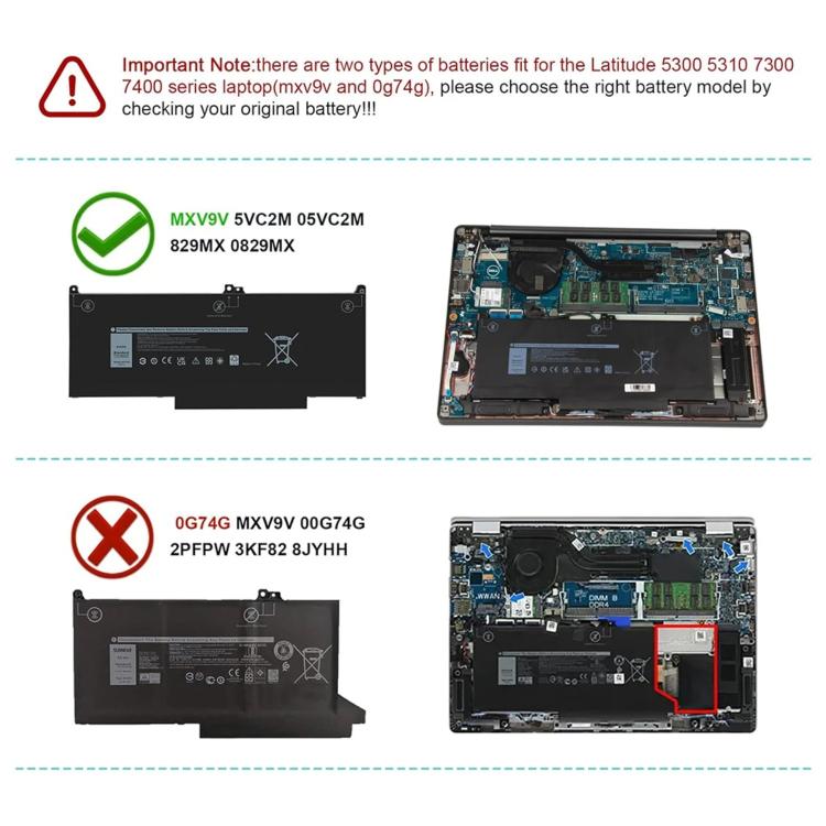 Batteria da 7600 mAh per laptop Dell Latitude 5300 5310 7300 7400, MXV9V
