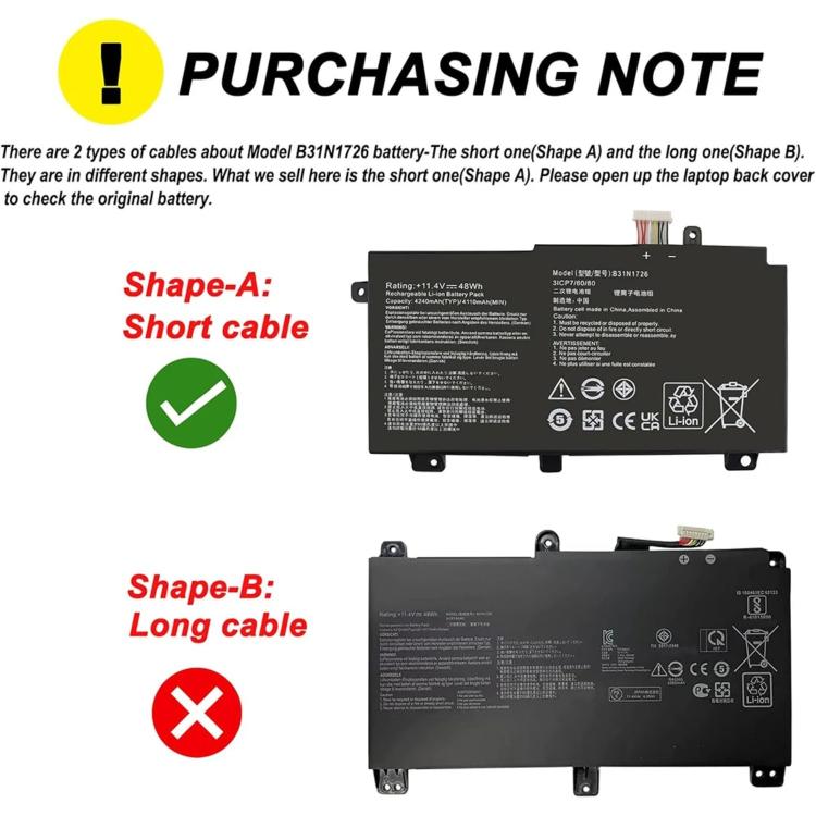 Batteria di ricambio da 3600 mAh per laptop ASUS TUF Gaming di quinta/sesta/settima/ottava generazione FX80G FX86F/G, B31N1726