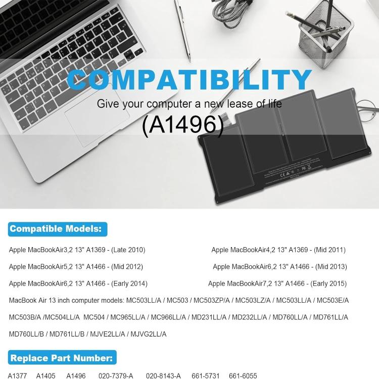 Batteria di ricambio da 7000 mAh per MacBook Air da 13 pollici, A1496