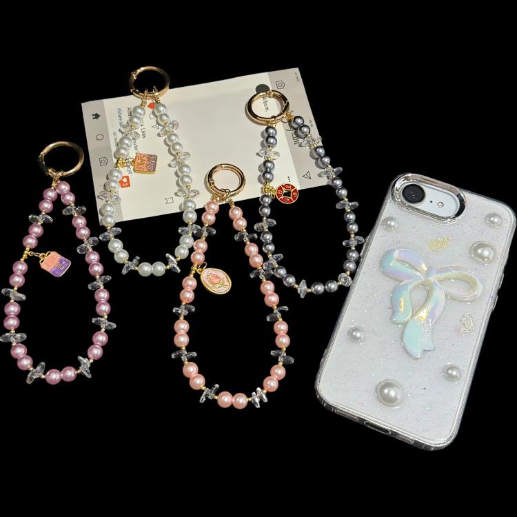 Elegante portachiavi per cellulare con targhetta in lega e perline.