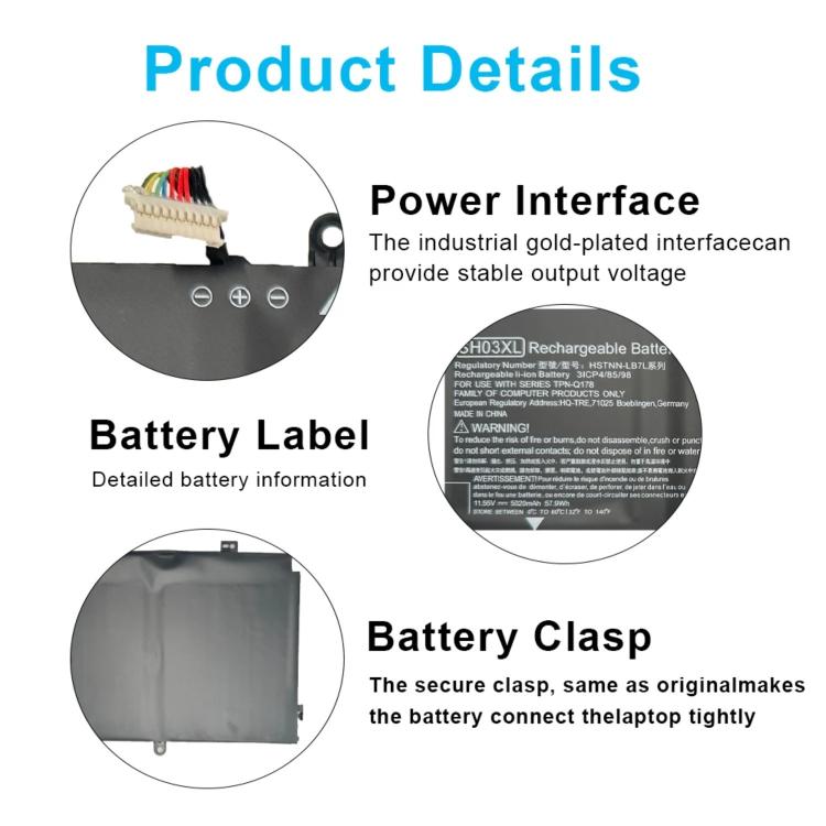 Batteria di ricambio da 5020 mAh per laptop HP Spectre x360 TPN-Q178, SH03XL