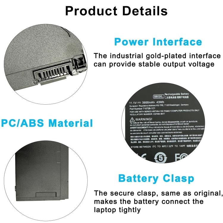 Batteria di ricambio da 4000 mAh per laptop HP OMEN 6 Pro Plus, SB03XL