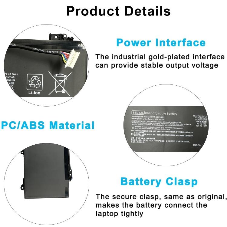 Batteria di ricambio da 3615 mAh per laptop HP TPN-Q171 14-AL027TX AL127TX, SE03XL