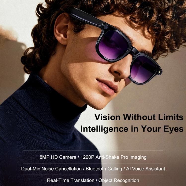 Occhiali intelligenti A2 con fotocamera HD da 8 MP, supporto per traduzione AI / assistente AI / chiamate Bluetooth, A2