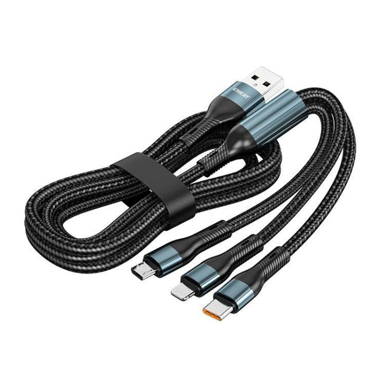 Cavo di ricarica rapida ENKAY 3 in 1 da 120 W da USB a 8 pin / Type-C / Micro USB, rivestito in nylon intrecciato, lunghezza: 1,2 m., ENK-CB184