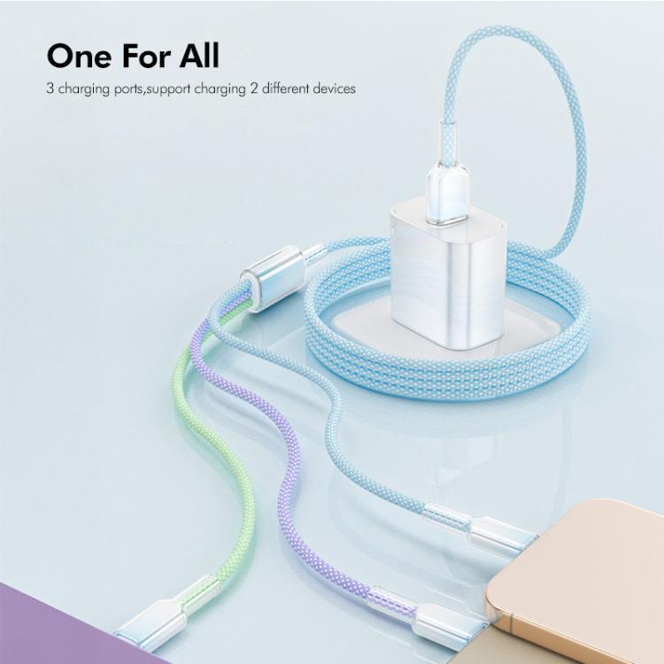 Cavo di ricarica rapida ENKAY da 120 W USB a doppia porta Type-C e 8 pin in nylon intrecciato, lunghezza: 1,2 m, ENK-CB185
