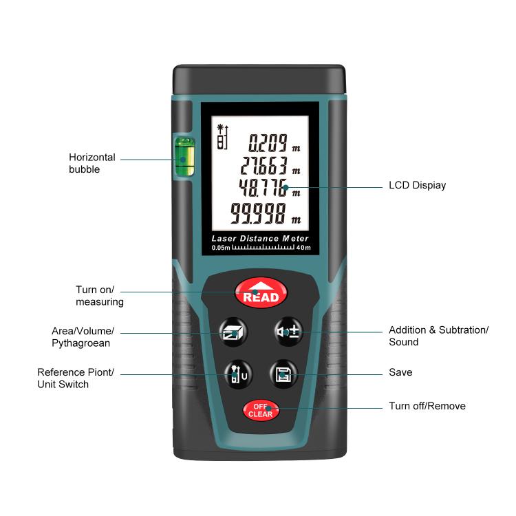 RZG40 Misuratore di distanza laser portatile da 40 m, strumento di misurazione laser palmare, RZG40