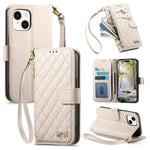 Portafoglio con cerniera a trama romboidale, fibbia in metallo, custodia per telefono in ecopelle con cinturino, For iPhone 15 Pro Max, For iPhone 15 Pro, For iPhone 15 Plus, For iPhone 15