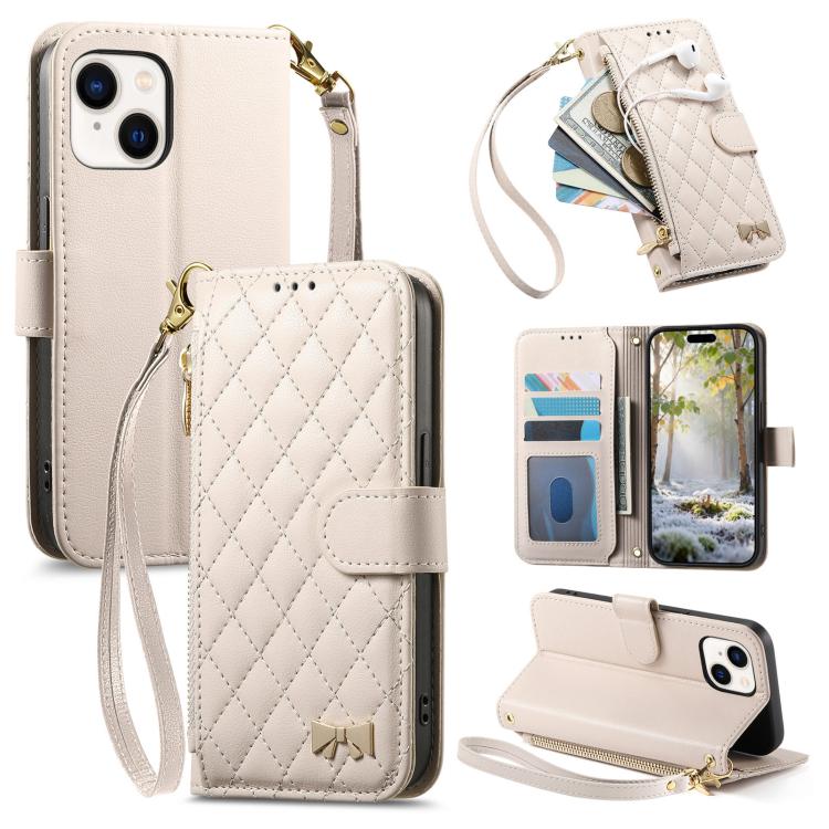 Portafoglio con cerniera a trama romboidale, fibbia in metallo, custodia per telefono in ecopelle con cinturino, For iPhone 15 Pro Max, For iPhone 15 Pro, For iPhone 15 Plus, For iPhone 15