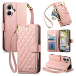Portafoglio con cerniera a trama romboidale, fibbia in metallo, custodia per telefono in ecopelle con cinturino, For  iPhone 16 Pro Max, For iPhone 16 Pro, For iPhone 16 Plus, For iPhone 16