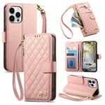Portafoglio con cerniera a trama romboidale, fibbia in metallo, custodia per telefono in ecopelle con cinturino, For  iPhone 16 Pro Max, For iPhone 16 Pro, For iPhone 16 Plus, For iPhone 16