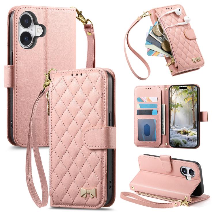 Portafoglio con cerniera a trama romboidale, fibbia in metallo, custodia per telefono in ecopelle con cinturino, For iPhone 17 Pro Max, For iPhone 17 Pro, For iPhone 17, For iPhone Air