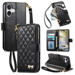 Portafoglio con cerniera a trama romboidale, fibbia in metallo, custodia per telefono in ecopelle con cinturino, For iPhone 17 Pro Max, For iPhone 17 Pro, For iPhone 17, For iPhone Air