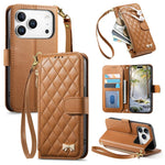 Portafoglio con cerniera a trama romboidale, fibbia in metallo, custodia per telefono in ecopelle con cinturino, For iPhone 17 Pro Max, For iPhone 17 Pro, For iPhone 17, For iPhone Air