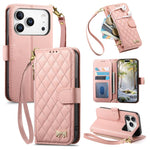 Portafoglio con cerniera a trama romboidale, fibbia in metallo, custodia per telefono in ecopelle con cinturino, For iPhone 17 Pro Max, For iPhone 17 Pro, For iPhone 17, For iPhone Air