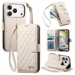 Portafoglio con cerniera a trama romboidale, fibbia in metallo, custodia per telefono in ecopelle con cinturino, For iPhone 17 Pro Max, For iPhone 17 Pro, For iPhone 17, For iPhone Air