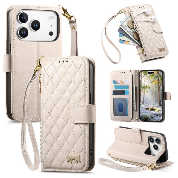 Portafoglio con cerniera a trama romboidale, fibbia in metallo, custodia per telefono in ecopelle con cinturino, For iPhone 17 Pro Max, For iPhone 17 Pro, For iPhone 17, For iPhone Air