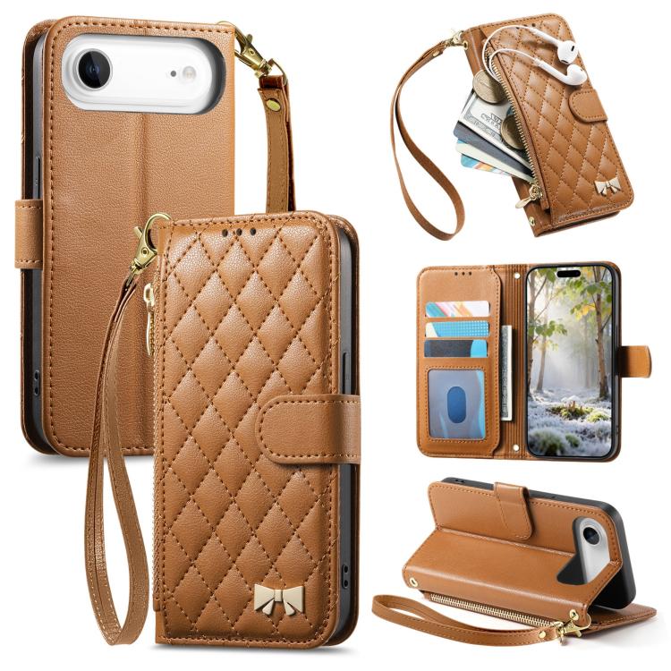 Portafoglio con cerniera a trama romboidale, fibbia in metallo, custodia per telefono in ecopelle con cinturino, For iPhone 17 Pro Max, For iPhone 17 Pro, For iPhone 17, For iPhone Air