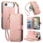 Portafoglio con cerniera a trama romboidale, fibbia in metallo, custodia per telefono in ecopelle con cinturino, For iPhone 17 Pro Max, For iPhone 17 Pro, For iPhone 17, For iPhone Air