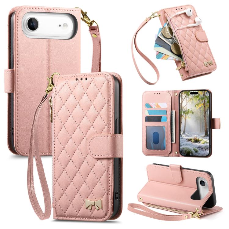 Portafoglio con cerniera a trama romboidale, fibbia in metallo, custodia per telefono in ecopelle con cinturino, For iPhone 17 Pro Max, For iPhone 17 Pro, For iPhone 17, For iPhone Air