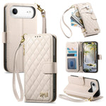 Portafoglio con cerniera a trama romboidale, fibbia in metallo, custodia per telefono in ecopelle con cinturino, For iPhone 17 Pro Max, For iPhone 17 Pro, For iPhone 17, For iPhone Air