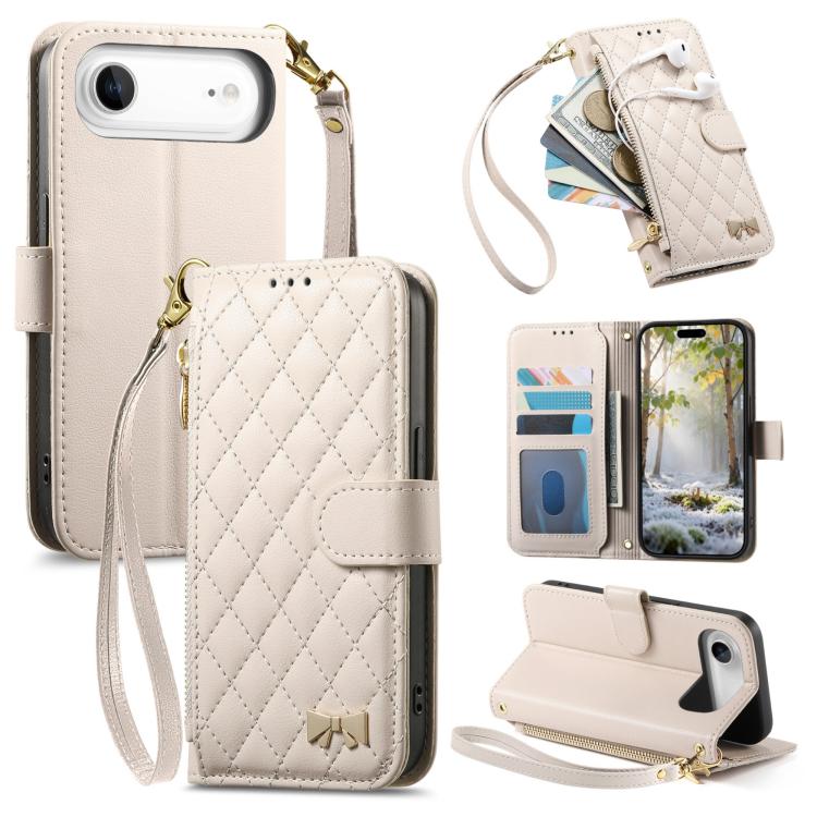 Portafoglio con cerniera a trama romboidale, fibbia in metallo, custodia per telefono in ecopelle con cinturino, For iPhone 17 Pro Max, For iPhone 17 Pro, For iPhone 17, For iPhone Air