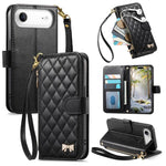 Portafoglio con cerniera a trama romboidale, fibbia in metallo, custodia per telefono in ecopelle con cinturino, For iPhone 17 Pro Max, For iPhone 17 Pro, For iPhone 17, For iPhone Air