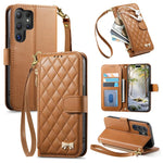 Portafoglio con cerniera a trama romboidale, fibbia in metallo, custodia per telefono in ecopelle con cinturino, For Samsung Galaxy A36 5G, For Samsung Galaxy S25 Ultra 5G, For Samsung Galaxy A17, For Samsung Galaxy A16