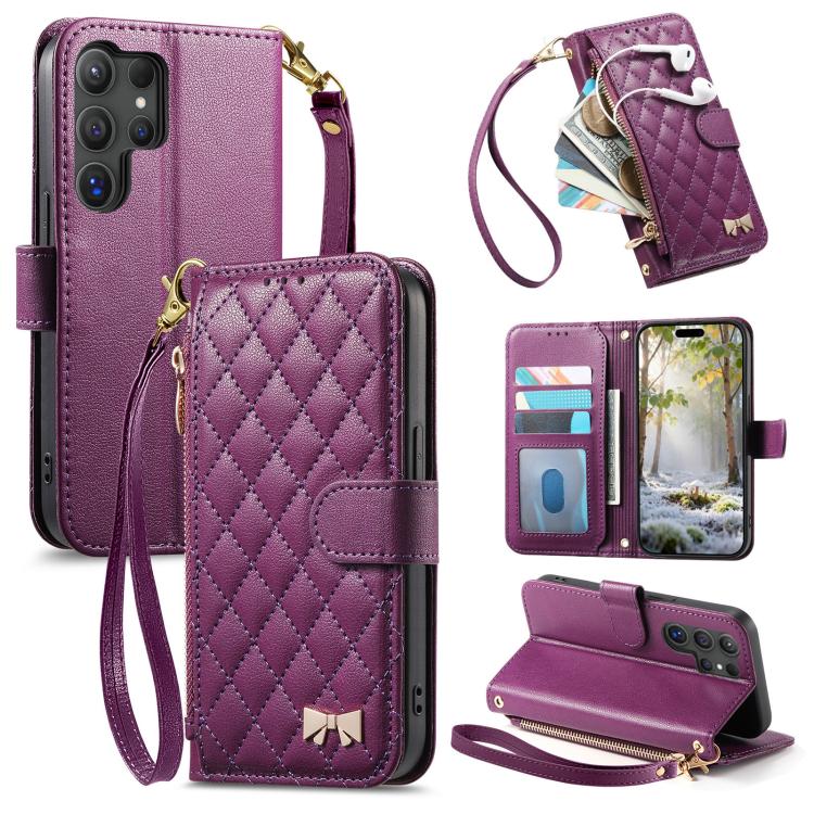 Portafoglio con cerniera a trama romboidale, fibbia in metallo, custodia per telefono in ecopelle con cinturino, For Samsung Galaxy A36 5G, For Samsung Galaxy S25 Ultra 5G, For Samsung Galaxy A17, For Samsung Galaxy A16