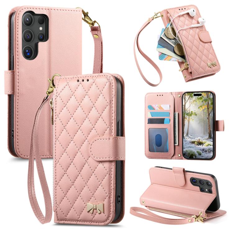 Portafoglio con cerniera a trama romboidale, fibbia in metallo, custodia per telefono in ecopelle con cinturino, For Samsung Galaxy A36 5G, For Samsung Galaxy S25 Ultra 5G, For Samsung Galaxy A17, For Samsung Galaxy A16