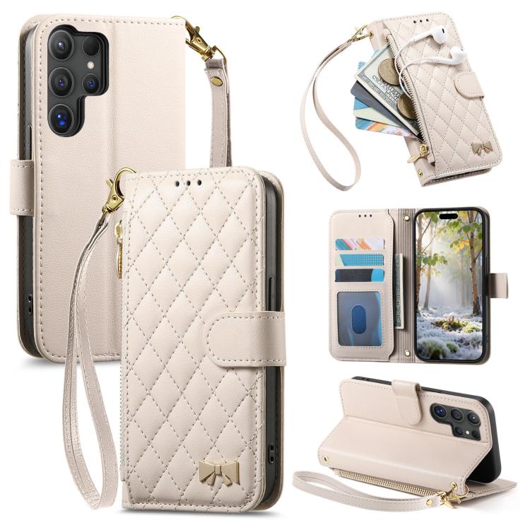 Portafoglio con cerniera a trama romboidale, fibbia in metallo, custodia per telefono in ecopelle con cinturino, For Samsung Galaxy A36 5G, For Samsung Galaxy S25 Ultra 5G, For Samsung Galaxy A17, For Samsung Galaxy A16