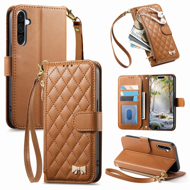 Portafoglio con cerniera a trama romboidale, fibbia in metallo, custodia per telefono in ecopelle con cinturino, For Samsung Galaxy A57 5G, For Samsung Galaxy A37 5G, For Samsung Galaxy A56 5G, For Samsung Galaxy A26 5G