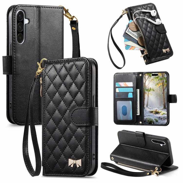 Portafoglio con cerniera a trama romboidale, fibbia in metallo, custodia per telefono in ecopelle con cinturino, For Samsung Galaxy A57 5G, For Samsung Galaxy A37 5G, For Samsung Galaxy A56 5G, For Samsung Galaxy A26 5G