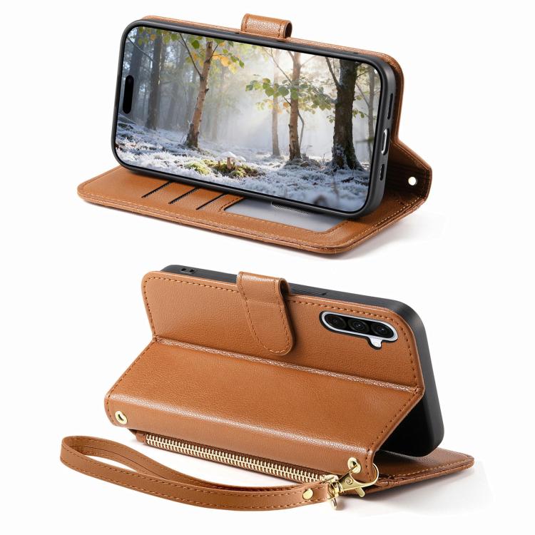 Portafoglio con cerniera a trama romboidale, fibbia in metallo, custodia per telefono in ecopelle con cinturino, For Samsung Galaxy A36 5G, For Samsung Galaxy S25 Ultra 5G, For Samsung Galaxy A17, For Samsung Galaxy A16
