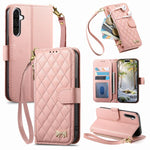Portafoglio con cerniera a trama romboidale, fibbia in metallo, custodia per telefono in ecopelle con cinturino, For Samsung Galaxy A36 5G, For Samsung Galaxy S25 Ultra 5G, For Samsung Galaxy A17, For Samsung Galaxy A16