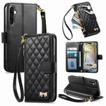 Portafoglio con cerniera a trama romboidale, fibbia in metallo, custodia per telefono in ecopelle con cinturino, For Samsung Galaxy A36 5G, For Samsung Galaxy S25 Ultra 5G, For Samsung Galaxy A17, For Samsung Galaxy A16