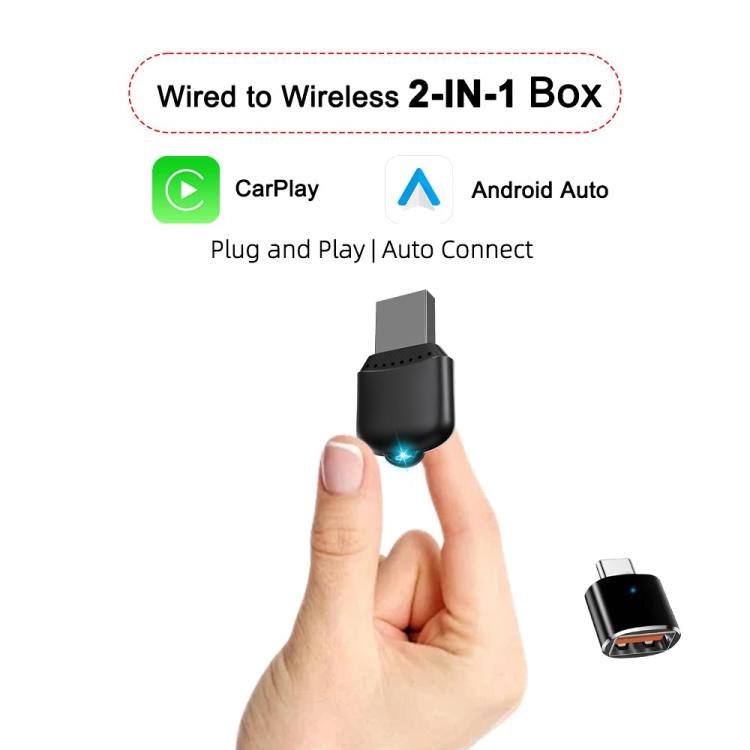 M25 Bluetooth 5.4 AI Box USB Dongle 2 in 1 per CarPlay / Android Auto Adattatore da cablato a wireless per auto, M25