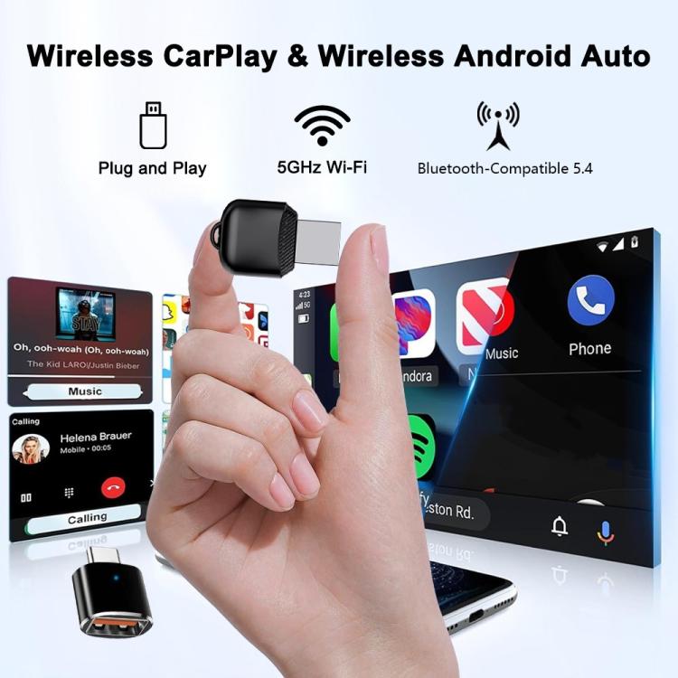 M25 Bluetooth 5.4 AI Box USB Dongle 2 in 1 per CarPlay / Android Auto Adattatore da cablato a wireless per auto, M25