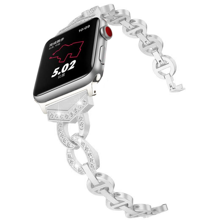 Cinturino da polso con cinturino da polso in acciaio inossidabile solido tempestato di diamanti VO a forma di 8 per Apple Watch Series 3 & 2 & 1 38mm