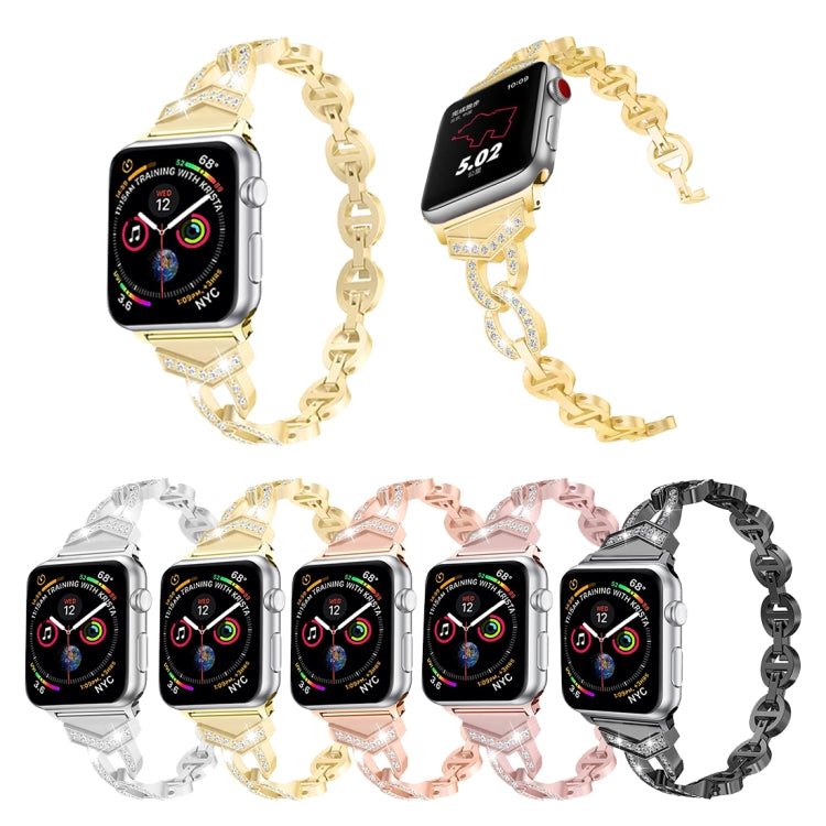 Cinturino da polso con cinturino da polso in acciaio inossidabile solido tempestato di diamanti VO a forma di 8 per Apple Watch Series 3 & 2 & 1 38mm