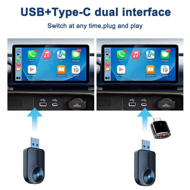 M27 Adattatore per auto da cablato a wireless per CarPlay/Android Auto 2 in 1 Plug and Play USB AI Box, M27