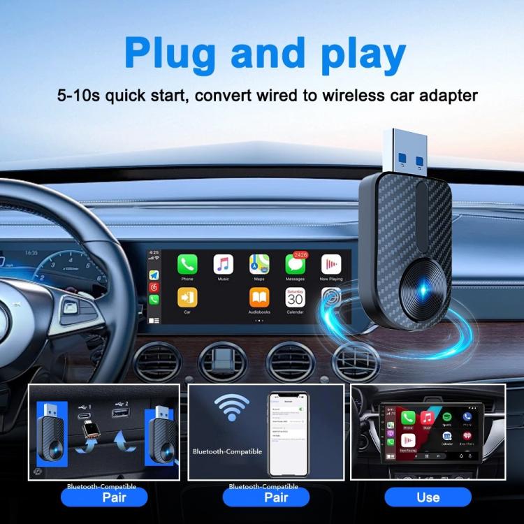 M27 Adattatore per auto da cablato a wireless per CarPlay/Android Auto 2 in 1 Plug and Play USB AI Box, M27